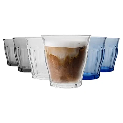 Image of Duralex 6 Piece Picardie Drinking Tumbler Glasses Set Tempered Glass Tumblers for Water, Juice, Whisky 3 Colours 250ml