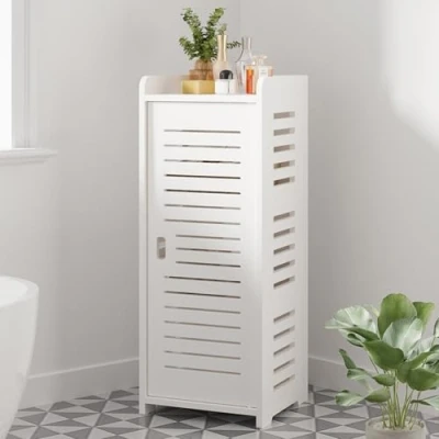 Image of Dripex 4 Tier Bathroom Floor Cabinet, White Storage Cabinet with Door, Narrow Free Standing Cupboards Adjustable Shelves for Bathroom, Bedroom or Balcony (Door Style 2)