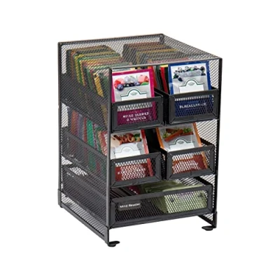 Image of Mind Reader Network Collection, 5 Compartment Tea Organizer, 120 Bag Capacity, Countertop Metal Mesh, Black