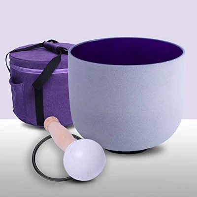 Image of ENERGYSOUND 432 Hz Perfect Pitch A 3rd Eye Chakra Indigo Color Frosted Quartz Crystal Singing Bowl 8 inch (20 cm)+ Carrier bag mallet &amp;O ring included
