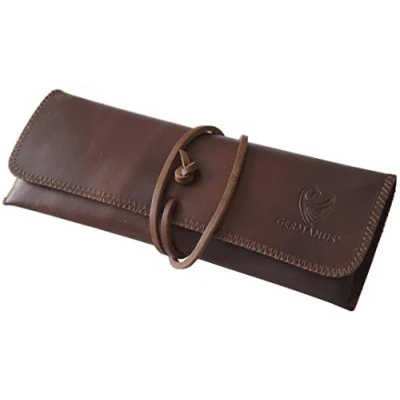 Image of GERMANUS Leather Pencil Case Strap Made in EU (Dark Brown)