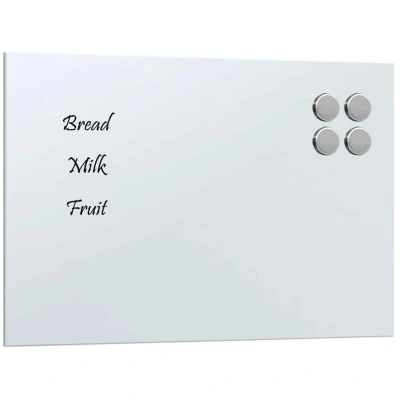Image of vidaxl White Magnetic Board Tempered Glass 30x20 cm Wall Mounted Dry Erase Notice for Office, Home, School