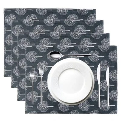 Image of CosyAurora Placemats Mulberry Trees, 30 x 40 cm, Navy Grey, Set of 4, Dinning Table Setting