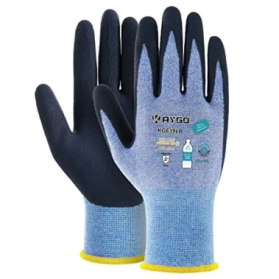Image of KAYGO Latex Coated Work Gloves for Men Women Breathable, 3 Pairs Recycled Polyester Gardening Gloves, Eco Friendly Safety Yard Men, KGE19L (Blue, X Small)