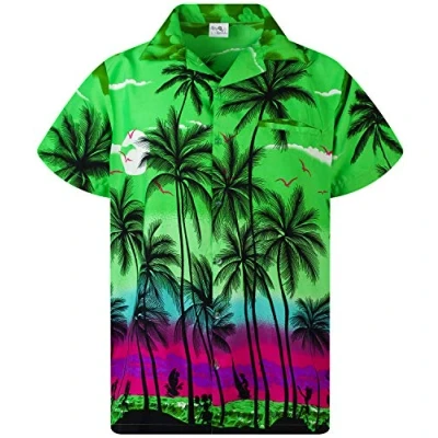 Image of King Kameha Men&#039;s Beach Shirt Short Sleeve Casual Button Down Hawaii Vacation, Beach, Green, 4XL