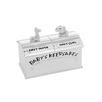 Image of Silver Plated First Tooth &amp; Curl Box Baby Keepsake Elephant Giraffe