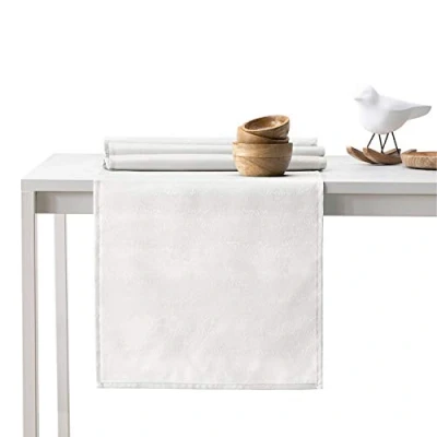Image of AmeliaHome Table Runner Set 35 x 300 cm and 115 Lotus Effect Water Repellent Snakeskin Pattern Ecru Vesta