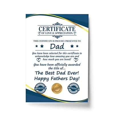 Image of RED OCEAN Fathers Day Gift For Dad CERTIFICATE Best Thank You Daughter Son
