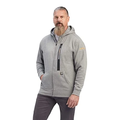 Image of ARIAT Men&#039;s Rebar Workman Full Zip Hoodie Sweater, Heather Grey, XXL