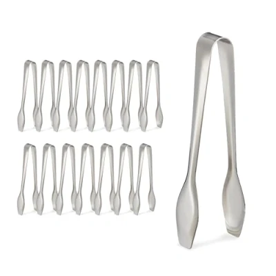 Image of Relaxdays Set of 16 Sugar Tongs, Stainless Steel, Serving Ice Cubes, Sweets, Chocolates, Candy, 12 x 6 2 cm, Silver