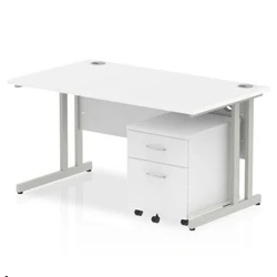 Image of Impulse 1400x800mm Desk White Top Silver Cantilever Leg and Mobile Ped