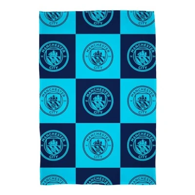 Image of Character World Manchester City Fleece Throw Blanket Super Soft, Crest and Checkered Pattern Design Warm Soft Feel Perfect for Home, Bedroom, Sleepovers &amp; Camping