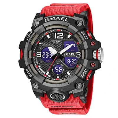 Image of Military Watches for Men Tactical Waterproof Outdoor Sports Watch Analog Digital Multifunction Dual Display Mens Wristwatch, C Red