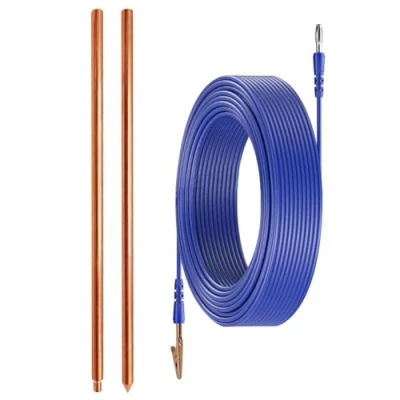 Image of Pure Copper Ground Rod,Portable Plug Grounding Rod Kit With 50ft Wire &amp; Alligator Clip for Electric Fences, Mats,Generator Antennas,Satellite Dishes