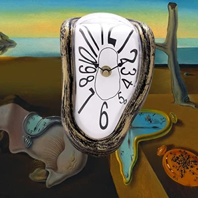 Image of Lafocuse Silent Melting Clock Antique Gold,Salvador Dali Watch Melted Clock,Creative Shelf for Decorative Home Kitchen Office Desk Table