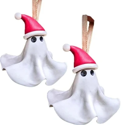 Image of Christmas Ghost Tree Ornament Spooky Creepy Decor Xmas Cute Scary Hanging Ornaments (2PC)
