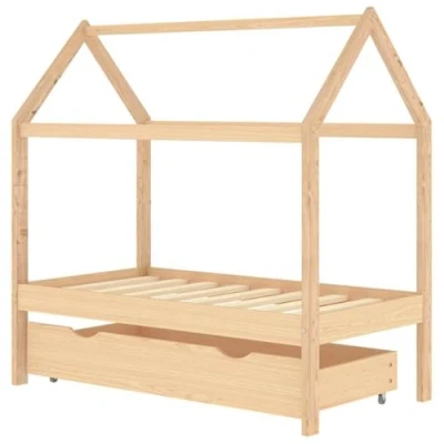 Image of vidaXL Kids Bed Frame with Drawer, Treehouse Design, Solid Pine Wood Construction, 70x140 cm Mattress Fit, Easy Assembly, Scandinavian Style