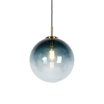 Image of Qazqa Art Deco Pendant Lamp I Light Ceiling Brass with 33cm Ocean Blue Shade Pallon Suitable for LED E27 1 Glass Living Room Kitche