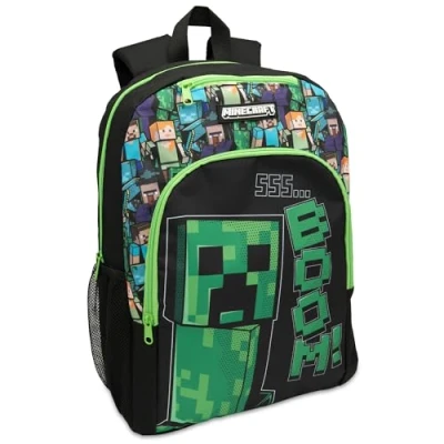 Image of Minecraft Kids Backpack Childrens School Bag with Creeper Print Boys Gamer Rucksack