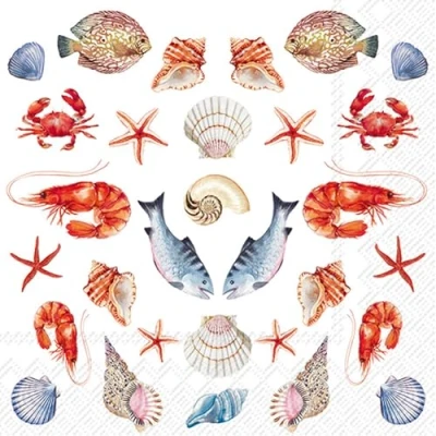 Image of IHR 20 Blue &amp; Beige 3 Ply Disposable Napkins, Maritime Potpourri from the Sea, 33 x cm, Napkins for Decoupage and Decoupage, 20/pack