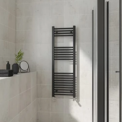 Image of Warmehaus Straight Heated Towel Rail Black Bathroom Ladder Style Radiator Central Heating 1200x400mm