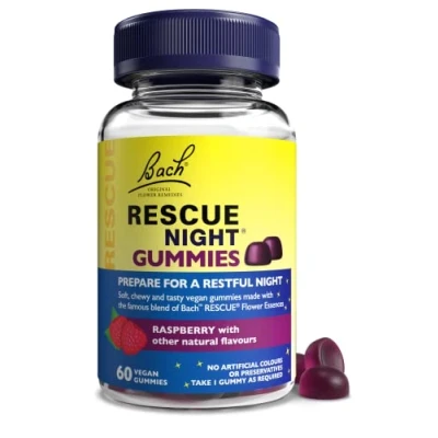 Image of Rescue Night Gummies (Raspberry), For a Restful Night&#039;s Sleep, Natural Flower Essences, Helps Switch Off from Repetitive Thoughts, Disconnect Distractions, Support, Aid