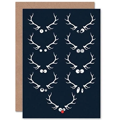 Image of Wee Blue Coo CARD GREETING CHRISTMAS XMAS GOOGLY EYED REINDEER RUDOLPH
