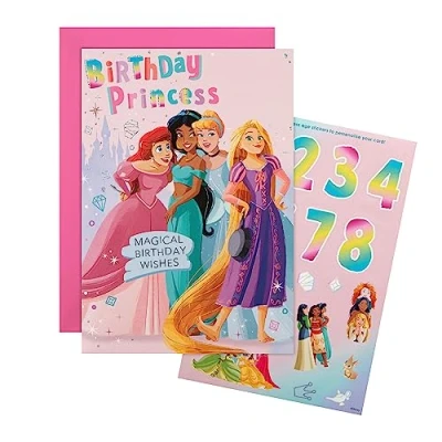 Image of Hallmark Birthday Card Disney Princesses Design with Sticker Sheet