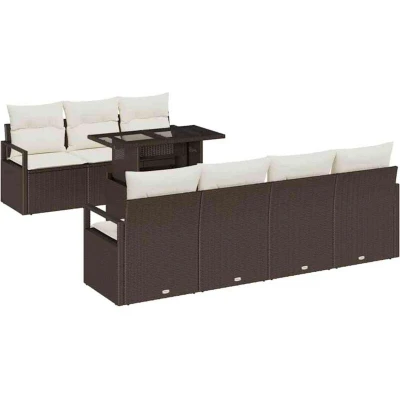 Image of vidaXL 8 Piece Garden Sofa Set with Cushions Brown Poly Rattan