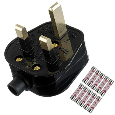Image of HUAREW 3A Fused Mains Plug With Cord Grip For UK Fuses Black (Pack of 1 pcs ）