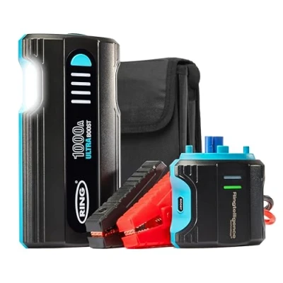 Image of Ring Automotive ULTRABOOST 1000A 12V Car Battery Jump Starter 8000mAh Safely Starts 5L Petrol and 2L Diesel PD30W Fast Charge USB Power Pack, LED Torch, Black