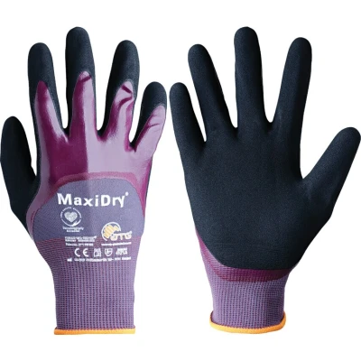 Image of ATG 56 425/06 MaxiDry Glove, Knitted Cuff, 3/4 Coated, 1.3 mm Palm Thickness, 24 cm Length, Purple/Black/Grey, Size 06
