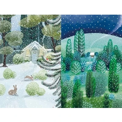 Image of Museums &amp; Galleries Christmas Cards Pack of 20 First Snow Winter Forest Scenes 10 Each 2 Designs Eco Friendly Recyclable