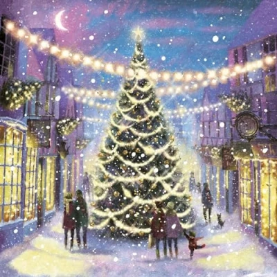 Image of Museums &amp; Galleries Charity Christmas Cards The Tree Street Scene Eco Friendly and Recyclable Pack of 5