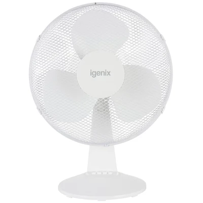 Image of Igenix DF1610 Portable Desk Fan, 16 Inch, 50 W Power, 3 Speed Settings, Adjustable Tilt Angle, Quiet Operation, Oscillating, Desktop/Bedside Ideal for Home and Office, White