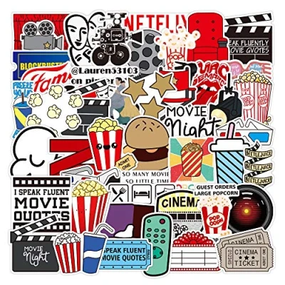 Image of 50Pcs Movie Party Stickers Water Bottles Laptop Phone Skateboard Car Computer Cinema Theater Themed Vinyl Waterproof Aesthetic Pack for Teens Kids Adults Children
