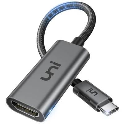 Image of uni USB C to HDMI Adapter 4K@60Hz, Thunderbolt 4/3 Adapter, [Sturdy Aluminum&amp;Nylon] Type Converter for iPhone 15 Series, MacBook Pro/Air, iPad Pro, Surface Galaxy, Dell XPS