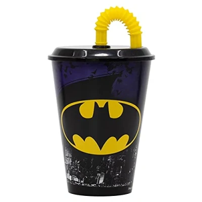 Image of Gold1 Kids Character Sports Tumbler 430ML Drinking Re usable Plastic Cup with Straw (Batman)