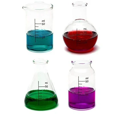 Image of CKB LTD® Set of 4 Laboratory Chemistry Shot Glasses Drinks Shooters 50ml Science Themed Novelty Lab Shaped Beaker &amp; Flask