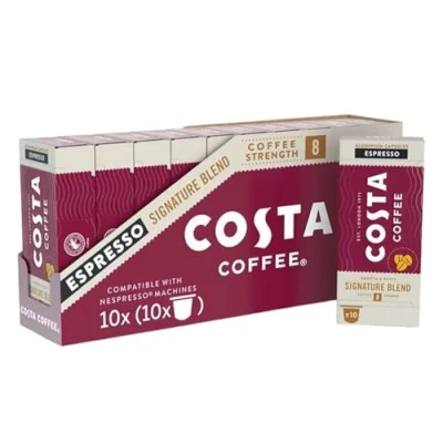 Image of Costa Signature Blend Nespresso Compatible Aluminum Coffee Capsules (Pack of 10, Total 100 Pods)