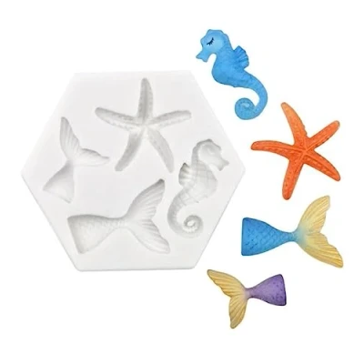 Image of TTOA Mermaid Tail Seashell Silicone Fondant Mould Star Fish Sugar Paste Sea Shell Icing Cake Decoration