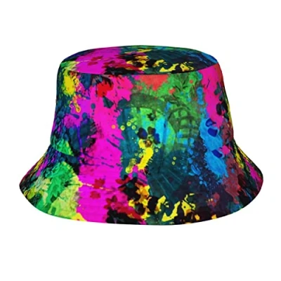 Image of Lsjuee Glow in Dark Splatter Neon Bucket Hat for Women and Men Packable Sun Fashion Outdoor Fisherman