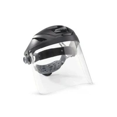 Image of Jackson Safety 14262 F4XP Premium face Shield/Face Guard, Ratcheting Headgear, Clear Anti Fog Polycarbonate Window for Grinding visor protection, Black