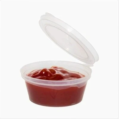 Image of ARA CHOICE 4oz Clear Plastic Round Food Grade Storage Containers Cups Reusable Deli Pots Tub Sauce Chutney Hinged Lids Cup Takeaway Restaurant Ideal for Freezing Hot and Cold (10)