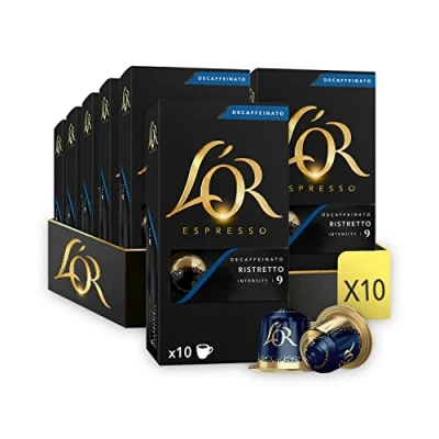 Image of L&#039;OR Espresso Ristretto Decaf Coffee Pods x10 Intensity 9 (Pack of 10, Total 100 Capsules)
