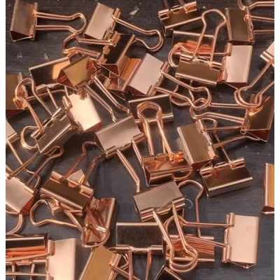 Image of 15mm Rose Gold Metal Binder Foldback Clips Bulldog/Paper Clips/Binder File Paper Money Receipts Clamps, Planner Organiser Office, Store, Kitchen Multifunction Pcs (60 Clips)