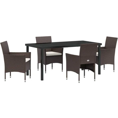 Image of vidaXL 5 Piece Garden Dining Set Brown Poly Rattan