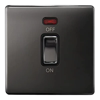 Image of 45Amp Cooker Switch Neon Indicator Double Pole, Black Nickel, Screwless Plate N327GME