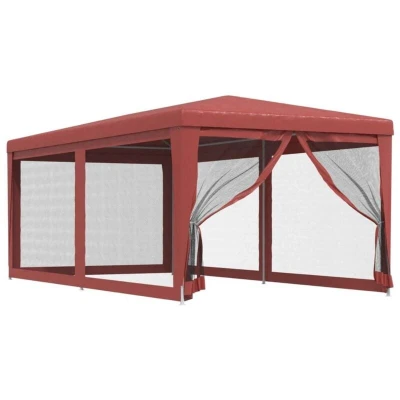 Image of vidaXL Party Tent with 6 Mesh Sidewalls Red 3x6 m HDPE