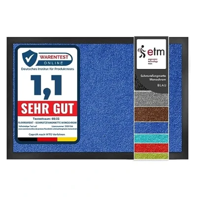 Image of etm Dirt Trapper Door Mat Entrance Monochrome (Blue, 60 x 90 cm) Indoor &amp; Outdoor Doormat, Washable Front Non Slip Backing Super Absorbent Floor Rug Barrier